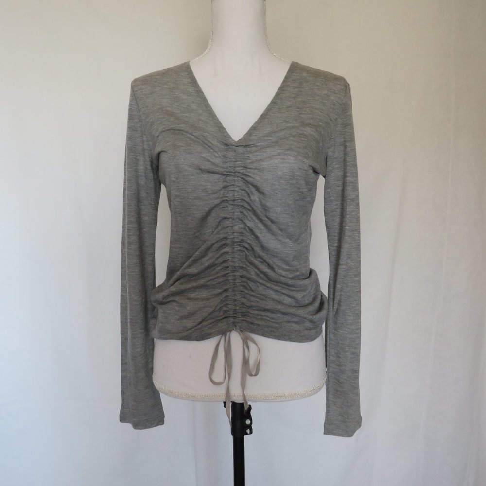 New City DKNY Gray Center Drawstring Long Sleeves Knit Top size M